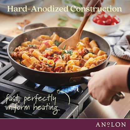 Anolon Advanced Home Hard Anodized Nonstick Deep Frying Skillet with Lid, 12-Inch Ultimate Pan, Bronze