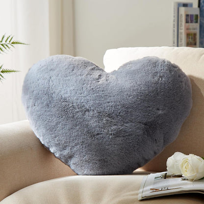 YRXRUS Heart Pillows, Love Heart Shaped Pillow, Small Cute Grey Heart Pillows for Gifts, Faux Rabbit Throw Pillows for Her, Kids, Girls Home Decoration, 10X11 Inch