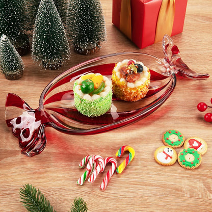 Christmas Platter Dish, Glass Candy Platter Serving Dessert Plates Christmas Dinnerware Tray Decorative Plates for Xmas Holiday Party Favor, Small