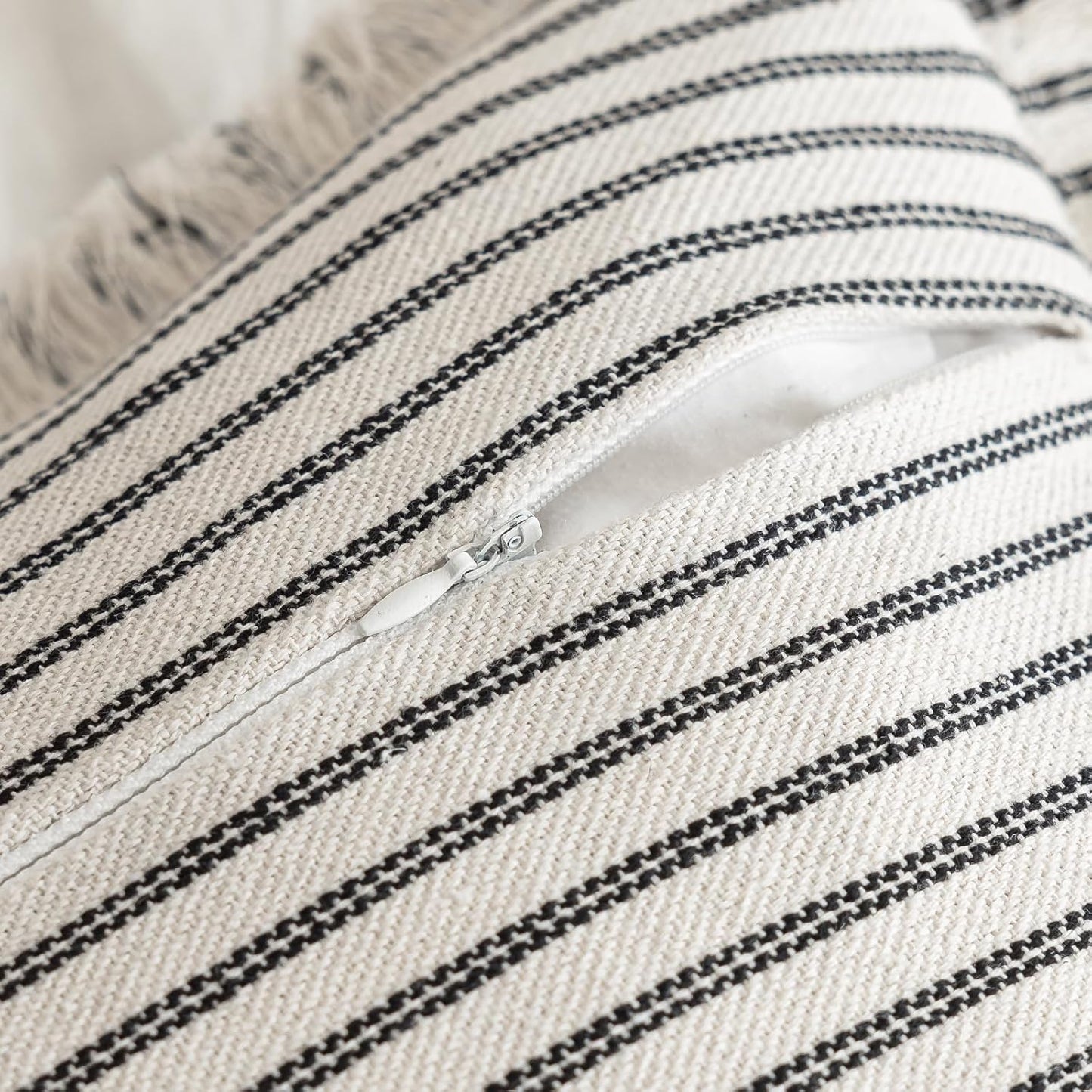 Throw Pillow Covers 26x26 Set of 2 Striped Fringe Pillow Cover Farmhouse Cushion Covers with Tassel Neutral Boho Pillows Decorative Square Pillowcase for Couch Sofa Bed, Black