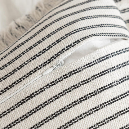 Throw Pillow Covers 24x24 Set of 2 Striped Fringe Pillow Cover Farmhouse Cushion Covers with Tassel Neutral Boho Pillows Decorative Square Pillowcase for Couch Sofa Bed, Black