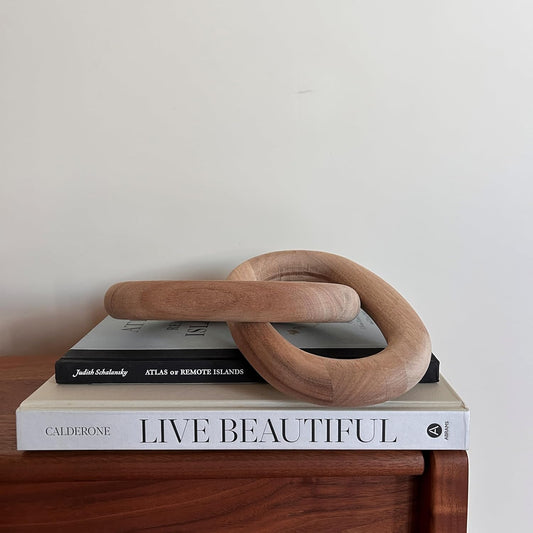 Wood Chain Link Decor - Acacia Wood Knot, Coffee Table Decor, Decorations for Living Room, Decorative Objects for Bookshelf, Entryway Sculptures, Neutral Accent Accessories, Mantel Decorations