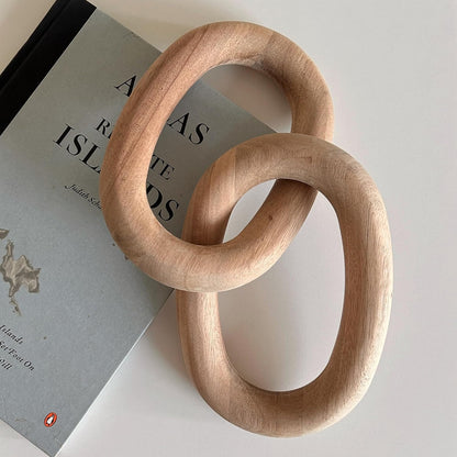 Wood Chain Link Decor - Acacia Wood Knot, Coffee Table Decor, Decorations for Living Room, Decorative Objects for Bookshelf, Entryway Sculptures, Neutral Accent Accessories, Mantel Decorations