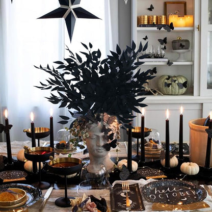 GREENTIME 6 Pack Artificial Black Italian Ruscus Stems 23.5'' Faux Halloween Leaf Bouquet for Vase Fireplace Table Centerpiece Decor