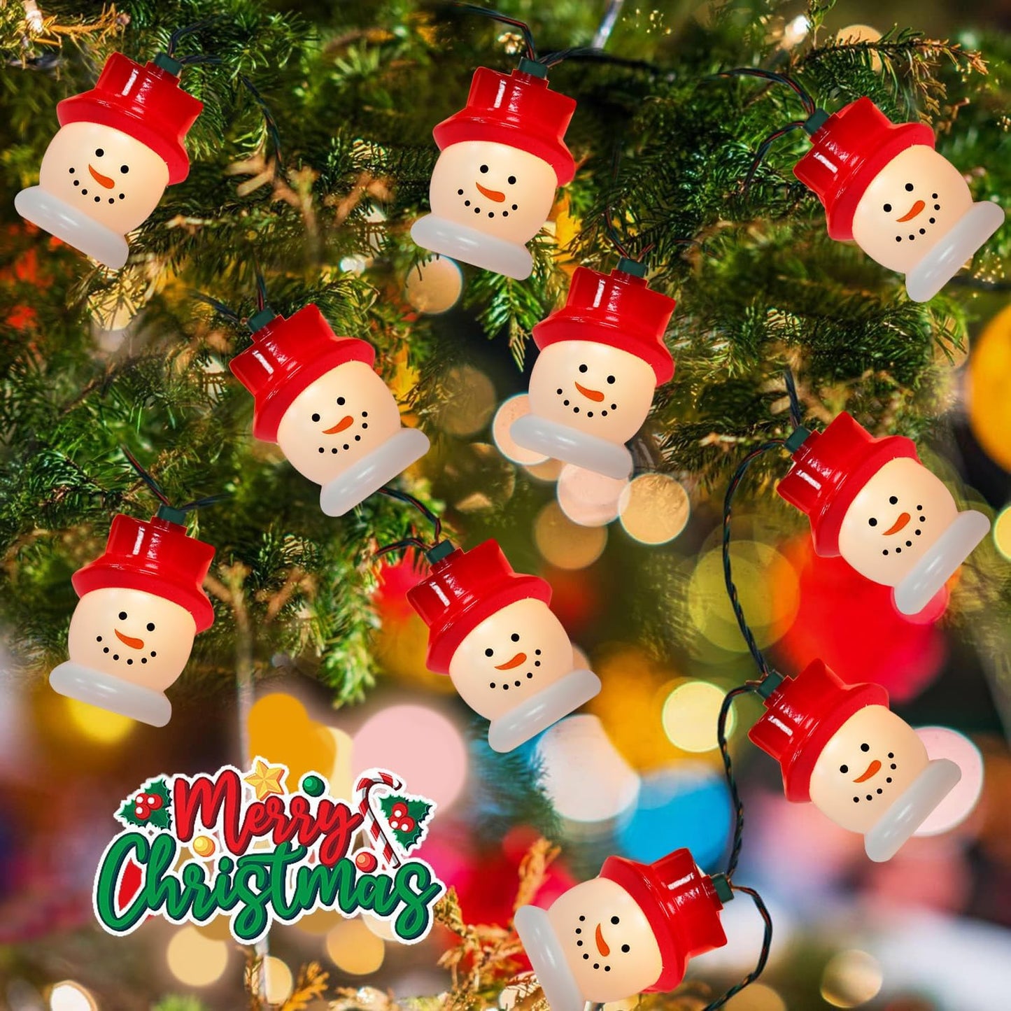 10-Light LED Christmas Snowman String Lights - Waterproof & UL Certified - Perfect for Outdoor and Indoor Use - Ideal for Christmas Tree, Bedroom, Door, Party Decoration