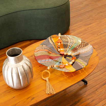 Ca D Oro Centerpiece Large Bowl Boho with Colored Canes Hand Blown Murano-Style Art Glass for Decor and Centerpieces - Center G