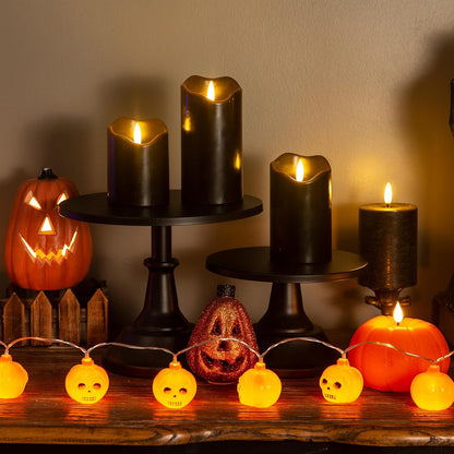 Halloween Flameless Candles with Remote, 3 Pack Battery Operated Wax LED Flickering Candles Halloween Home Party Decor for Fireplace/Shelf/Centerpiece Black