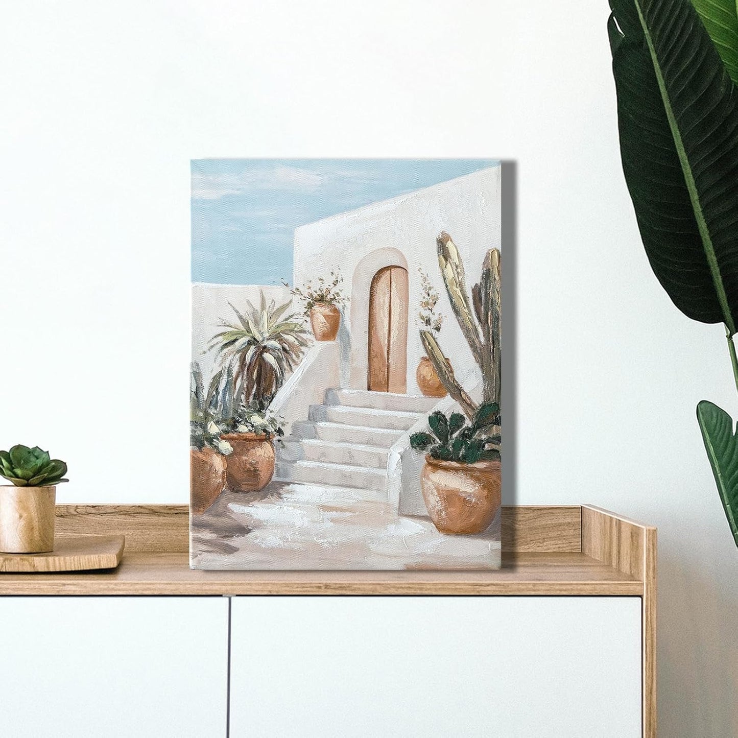 Hand-Painted Trendy blue Canvas Wall Art Pastel Preppy mediterranean Painting Picture Retro Posters Print Artwork Amalfi Coast Wall Decor for Girls Room Aesthetic bedroom bathroom Decor 12x16in