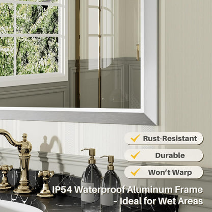 55x30 Inch Brushed Nickel Bathroom Mirror for Wall, Thick Metal Framed Rectangle Mirrors for Over Sink, Bedroom, Living Room, Entryway, Anti-Rust, HD Tempered Glass