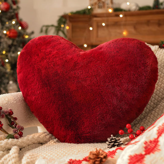 YRXRUS Heart Pillows, Love Heart Shaped Pillow, Small Cute Wine Red Heart Pillows for Gifts, Faux Rabbit Throw Pillows for Her, Kids, Girls Home Decoration, 10X11 Inch