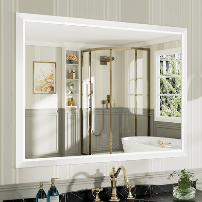 48x36 Inch White Bathroom Mirror for Wall, Thick Metal Framed Rectangle Mirrors for Over Sink, Bedroom, Living Room, Entryway, Anti-Rust, HD Tempered Glass