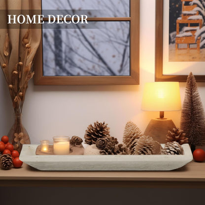 Hanobe Decorative Wood Dough Bowl: Large Long Wooden Bowl for Entry Way Table Home Decor - Coffee Table Decor for Living Room - Dining Table Centerpiece Decor