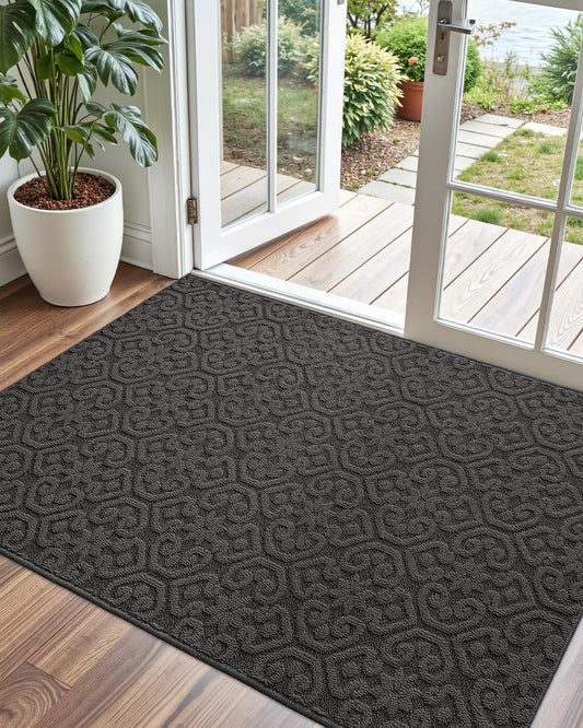 DEXI Front Door Entryway Mat Non Slip, 4x6 ft Large Washable Inside Entrance for House Floor Low Profile, Thin Entry Doormat Absorbent Dirt Trapper, Dark Grey