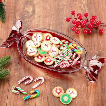SHOWLOUE Glass Candy Platter, Christmas Platter Dish Serving Dessert Plates Christmas Dinnerware Tray Decorative Plates for Xmas Holiday Party Favor, Large