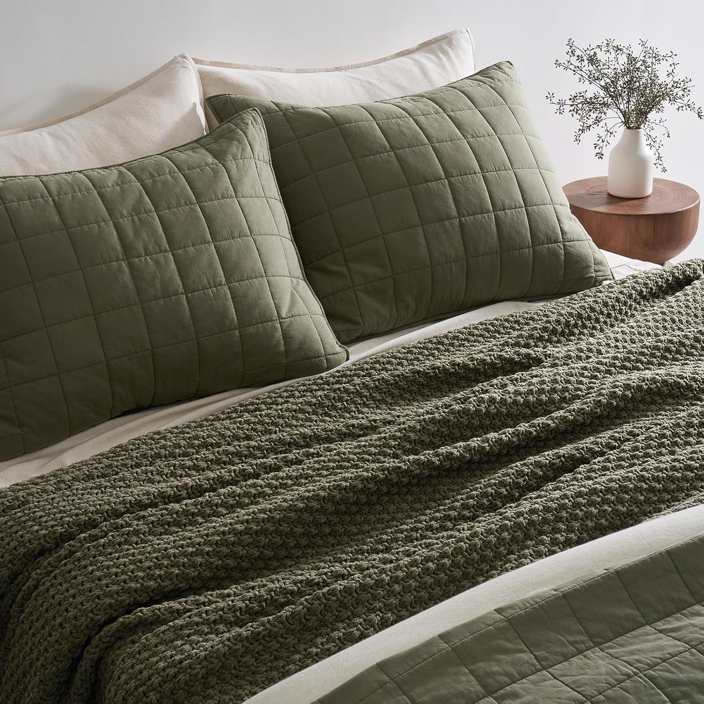EVERGRACEHOME Chunky Chenille Knit Throw Blanket for Couch, Soft Luxurious Oversized Queen Moss Stitch Blanket for Bed, Large Cozy Farmhouse Knitted Throw for Sofa, Olive Green, 90" x 90"