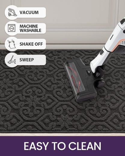 DEXI Front Door Entryway Mat Non Slip, 4x6 ft Large Washable Inside Entrance for House Floor Low Profile, Thin Entry Doormat Absorbent Dirt Trapper, Dark Grey