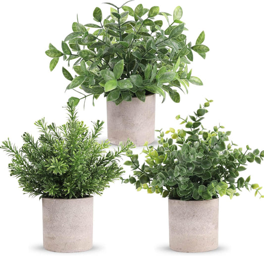 Der Rose 3 Pack Mini Potted Fake Plants Artificial Plastic Eucalyptus Plants Centerpieces for Table Home Office Desk Accessories Farmhouse Room Classroom Decor