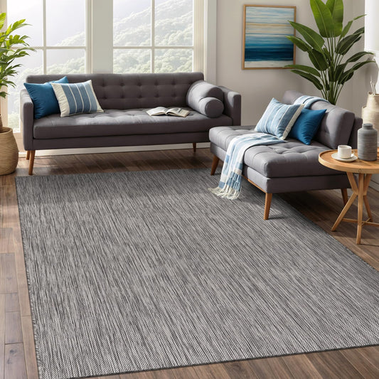 Beverly Rug Indoor Outdoor Rug 6x9, Washable Outside Carpet for Patio, Deck, Porch, Solid Modern Area Rug, Water Resistant, Silver Gray