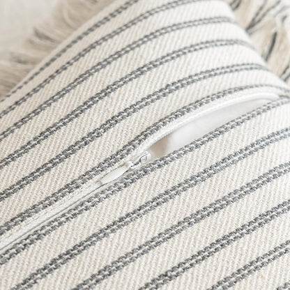 Throw Pillow Covers 16x16 Set of 2 Striped Fringe Pillow Cover Farmhouse Cushion Covers with Tassel Neutral Boho Pillows Decorative Square Pillowcase for Couch Sofa Bed, Grey