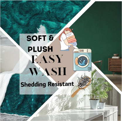 DaDa Bedding Lavish Emerald Teal Green Faux Fur Fuzzy Throw Blanket - Mermaid Scales Design White Sherpa Backside - Soft Warm Plush Bright Vibrant Jewel Tones Embossed for Bed/Couch - 50" x 60"