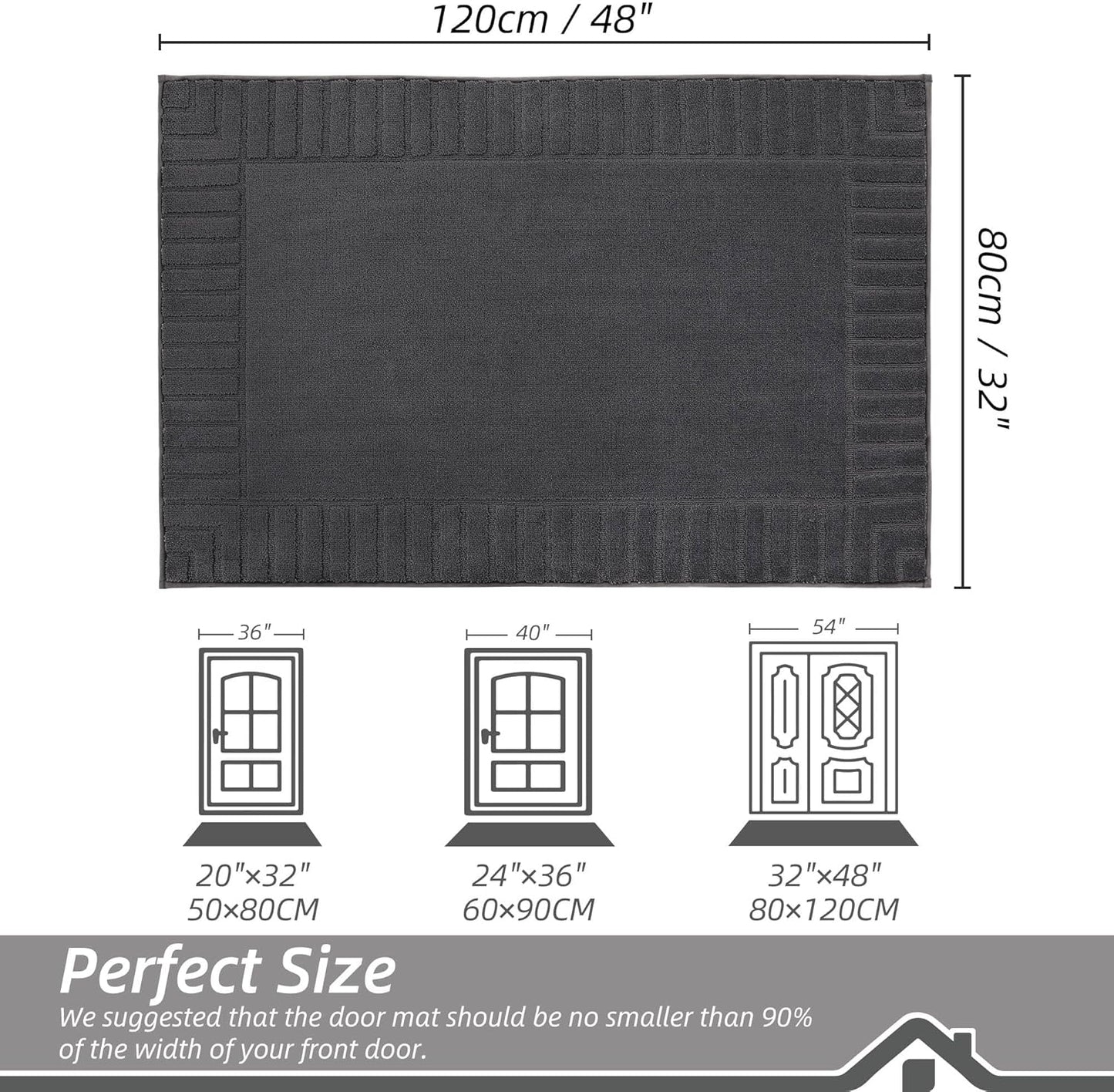 BEQHAUSE Door-Mat Non-Slip Front Doormat Low-Profile Entrance Mats for Front Door Entry Resist Dirt Washable Doormat Absorbent Entryway Door Mat,Dark Grey,32"x48"