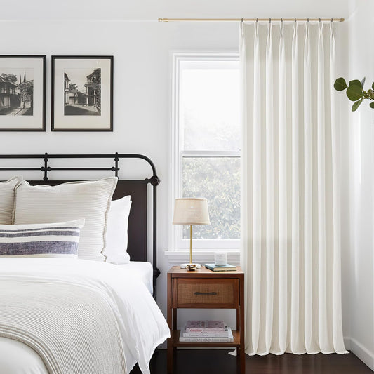 Thick Linen Semi Sheer Curtains 96 Inches Long for Living Room Bedroom Light Filtering Natural Cream Textured Pinch Pleated Curtains 96 Length Hooks Rings Back Tab for Sliding Door 1 Panel 50x96