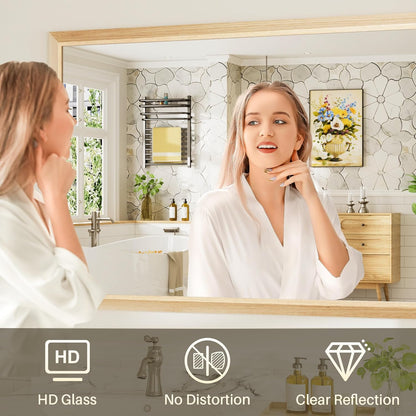 40x32 Inch Bathroom Mirror for Wall, Anti-Rust Oak Wood Grain Metal Framed Bathroom Mirrors for Over Sink,Rectangler Mirrors for Bathroom Vanity, Farmhouse, Bedroom, Living Room, Entryway Decor