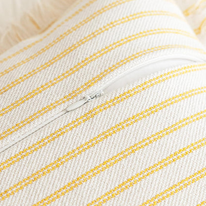 Throw Pillow Covers 16x16 Set of 2 Striped Fringe Pillow Cover Farmhouse Cushion Covers with Tassel Neutral Boho Pillows Decorative Square Pillowcase for Couch Sofa Bed, Yellow