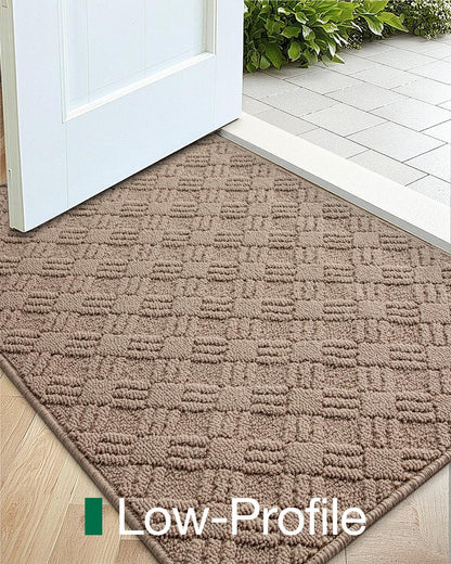 LUMI Indoor Door Mat, Absorbent Non-Slip Thin Doormat, Washable Door Mats, Woven Pattern Inside Floor Mat, Ideal for Entryway, Front Door, Home Decor, 24"x36", Woven Taupe