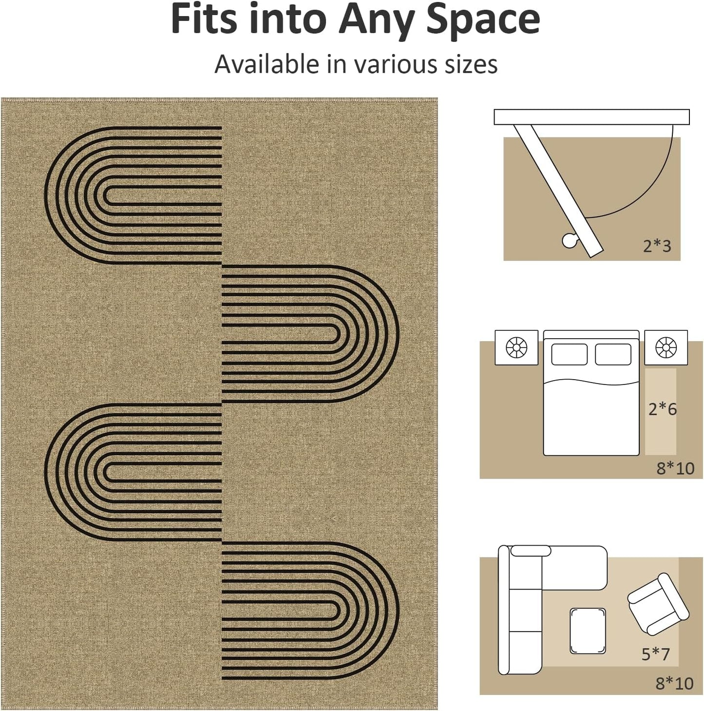 Easy Jute Rug 2x3, Small Area Rug for Entryway, 2x3 Washable Entryway Rug Indoor Outdoor Front Door Mat, Farmhouse Rainbow Non Slip Black Carpet for Kitchen Bathroom, Light Brown/Black