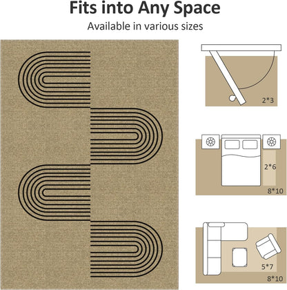 Easy Jute Rug 2x3, Small Area Rug for Entryway, 2x3 Washable Entryway Rug Indoor Outdoor Front Door Mat, Farmhouse Rainbow Non Slip Black Carpet for Kitchen Bathroom, Light Brown/Black