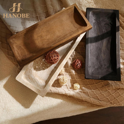 Hanobe Decorative Wood Dough Bowl: Large Long Wooden Bowl for Entry Way Table Home Decor - Coffee Table Decor for Living Room - Dining Table Centerpiece Decor, Brown