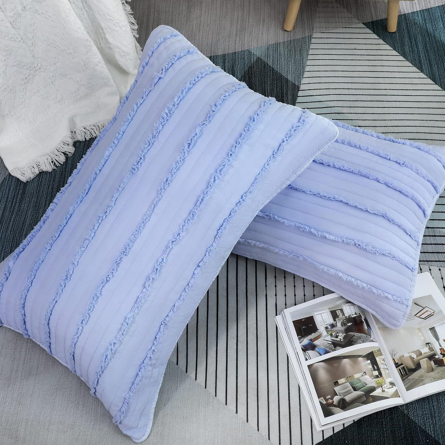 BOSOWOS King Size Pillow Shams Set of 2, Ultra Soft Breathable 20 x 36 Inches Pillow Case Envelope Closure, Microfiber Farmhouse Bed Pillowcases for Easy Care, Light Cornflower Blue