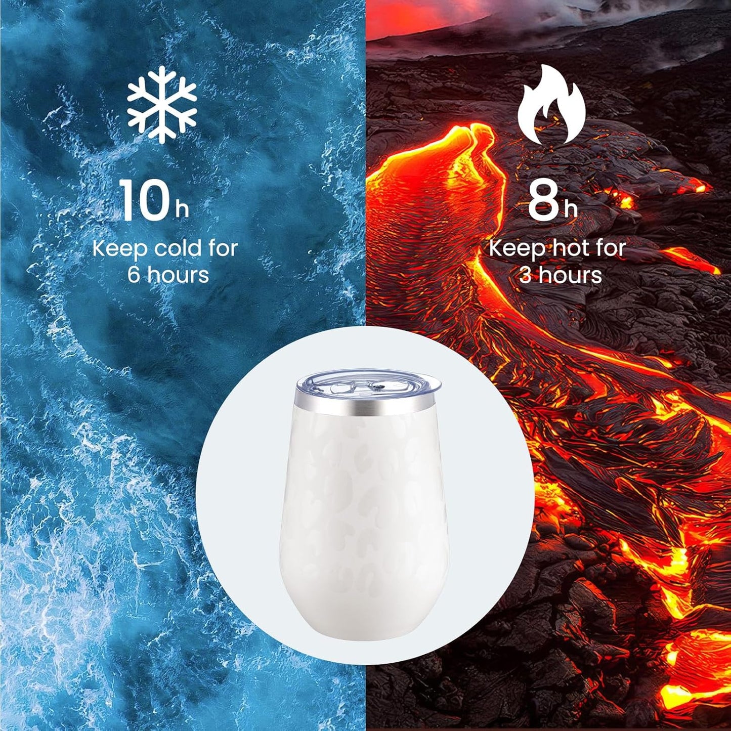 MEWAY 12oz Insulated Wine Tumbler with Press-In Lid, Double Wall Vacuum Stainless Steel Travel Tumbler with Straw,Travel Cup for Coffee and Drinks, Gift for Woman Under 10 dollars(Almond Leopard,1)