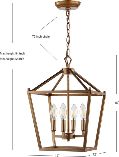 JONATHAN Y JYL7436B Pagoda Lantern Dimmable Adjustable Metal LED Pendant Classic Traditional Farmhouse Dining Room Living Room Kitchen Foyer Bedroom Hallway, 12 in, Antique Gold