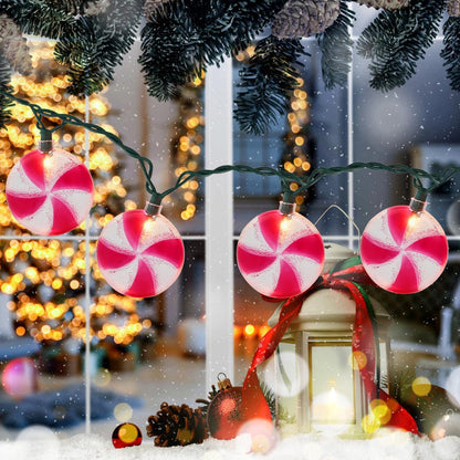 Christmas Tree Decorations Lights, 8.5Ft Candy String Lights with 10 Pack Candy LED Bulbs Christmas Ornaments for Indoor Home Outdoor Yard and Party Decorations