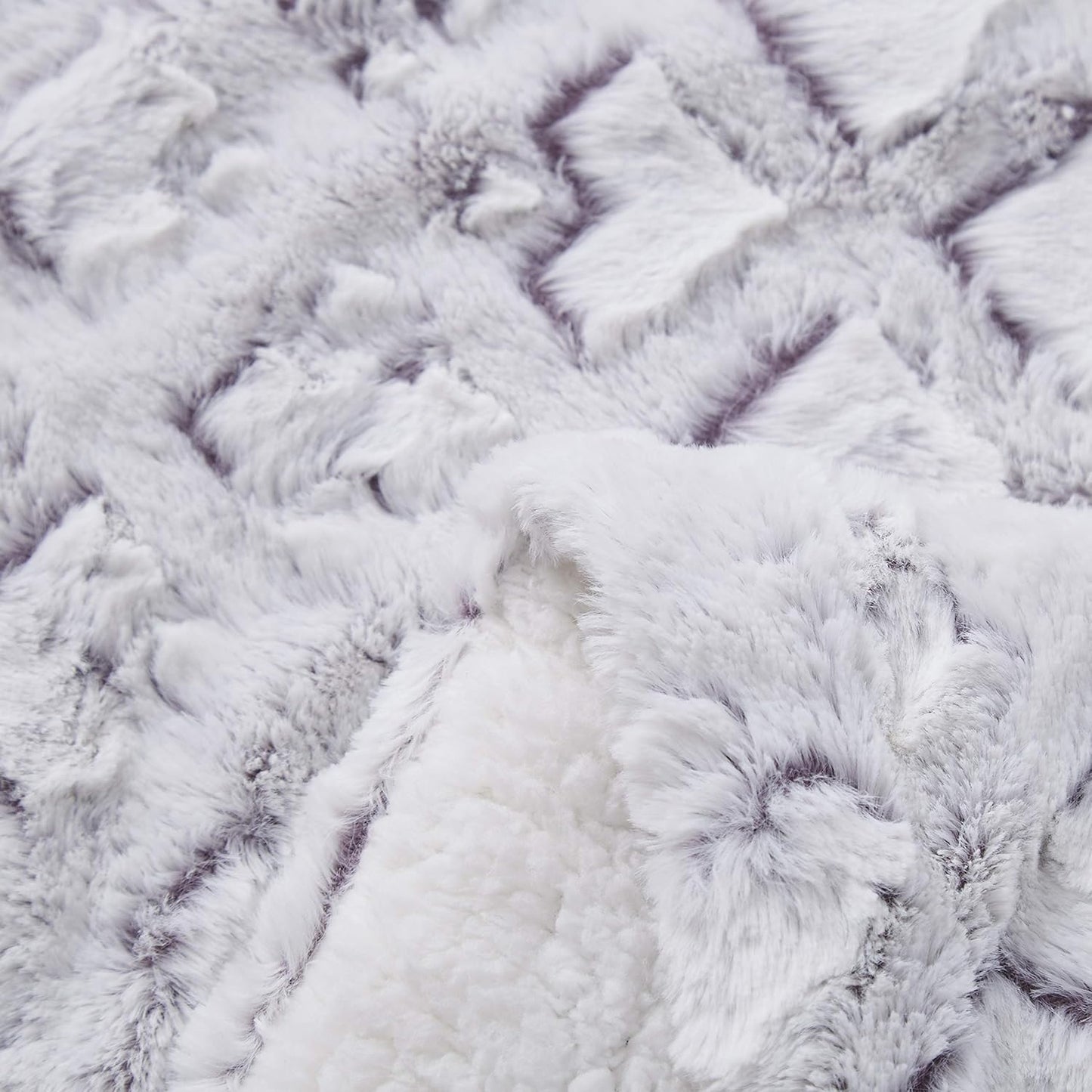 DaDa Bedding Luxury Faux Fur Throw Blanket - Dreamy Milky Way White with Subtle Purple Undertones - Embossed Sherpa Backside - Cozy & Elegant Cloud Design - Soft Plush Fluffy Warm Blanket - 63" x 90"