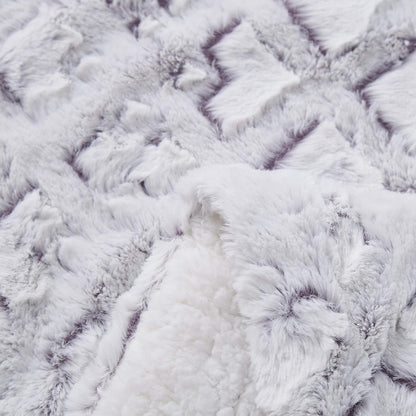 DaDa Bedding Luxury Faux Fur Throw Blanket - Dreamy Milky Way White with Subtle Purple Undertones - Embossed Sherpa Backside - Cozy & Elegant Cloud Design - Soft Plush Fluffy Warm Blanket - 63" x 90"