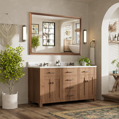 60x40 Inch Bathroom Mirror for Wall, Anti-Rust Walnut Wood Grain Metal Framed Bathroom Mirrors for Over Sink,Rectangler Mirrors for Bathroom Vanity, Farmhouse, Bedroom, Living Room, Entryway Decor