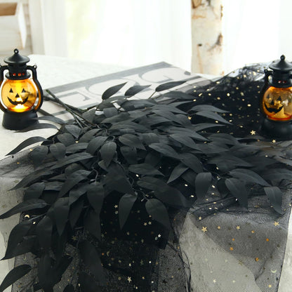 GREENTIME 6 Pack Artificial Black Italian Ruscus Stems 23.5'' Faux Halloween Leaf Bouquet for Vase Fireplace Table Centerpiece Decor