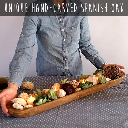 Decorative Wooden Dough Bowl Decor Approx 30 Inch, Hand Carved Rustic Wood Long Dough Bowl, Large Carved Dough Bowl, Long Wooden Bowl, Bread Shaped Bowl Wooden Large Dough Bowl Centerpiece Made in USA