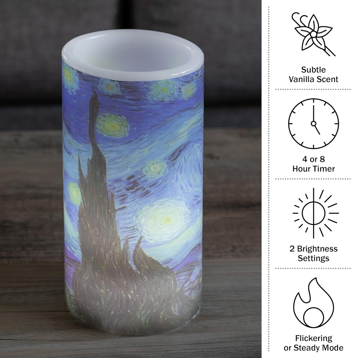 Lavish Home Flameless Candles - 2-Pack Van Gogh Starry Night Battery Operated Candles with Remote and Flickering Light for Home Décor