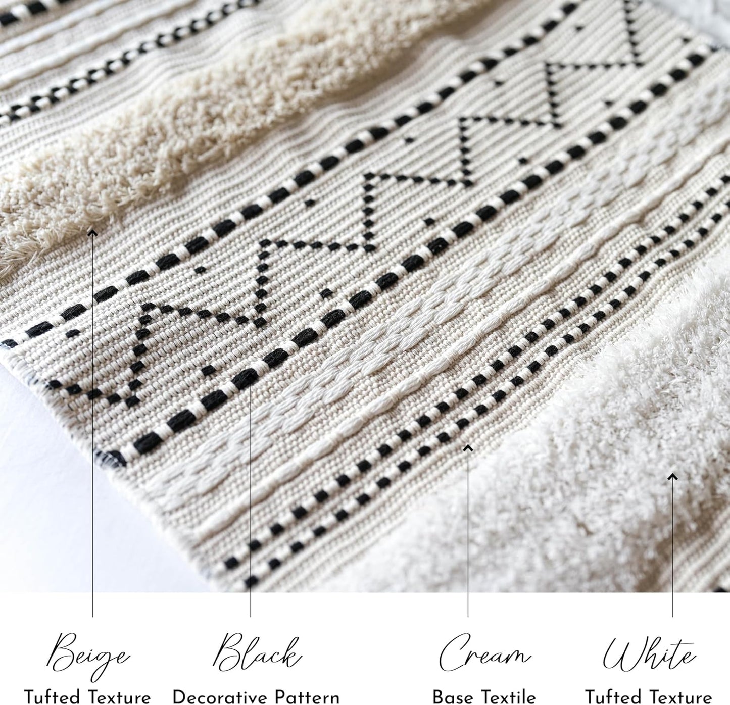 BlissBlush Long Vertical Wall Hanging Tapestry Woven Boho Farmhouse Decor Black Beige Cream Tassel Handmade Wall Art Decoration for Bedroom Living Room Dorm Nursery Apartment, 16x39 INCH