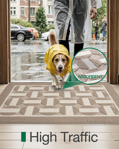 LUMI Washable Indoor Entrance Doormat 32x48, Absorbent Quick-Dry Dirt Trapper Mats for Dogs, Rubber Backing Non-Slip Low Profile Entryway Door Mat for High Traffic, Taupe