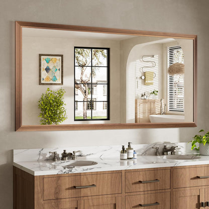 72x36 Inch Bathroom Mirror for Wall, Anti-Rust Walnut Wood Grain Metal Framed Bathroom Mirrors for Over Sink,Rectangler Mirrors for Bathroom Vanity, Farmhouse, Bedroom, Living Room, Entryway Decor