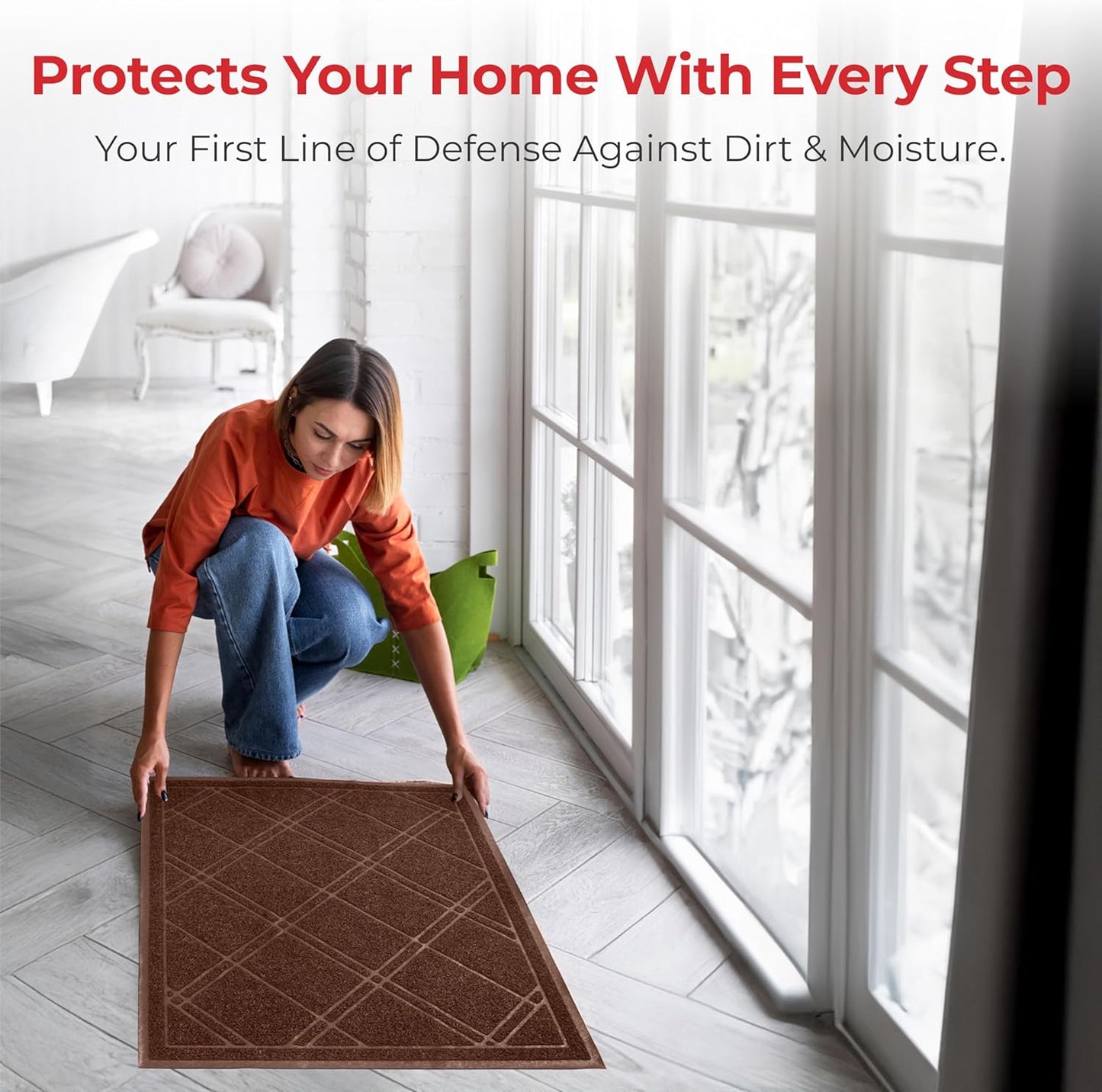 SlipToGrip Universal Door Mat, Plaid Design - Brown, 42 x 35 - Anti Slip, Durable and Washable, Outdoor and Indoor Floor Welcome Mat - Patio, Front Door, Dust Absorbent