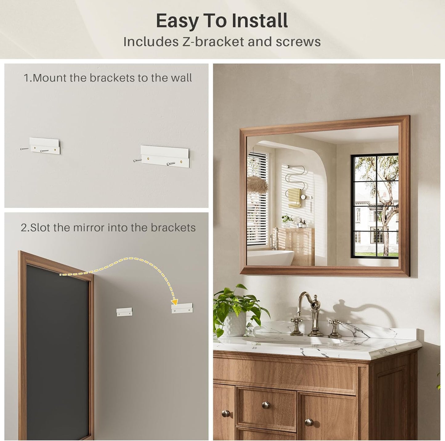 72x36 Inch Bathroom Mirror for Wall, Anti-Rust Walnut Wood Grain Metal Framed Bathroom Mirrors for Over Sink,Rectangler Mirrors for Bathroom Vanity, Farmhouse, Bedroom, Living Room, Entryway Decor