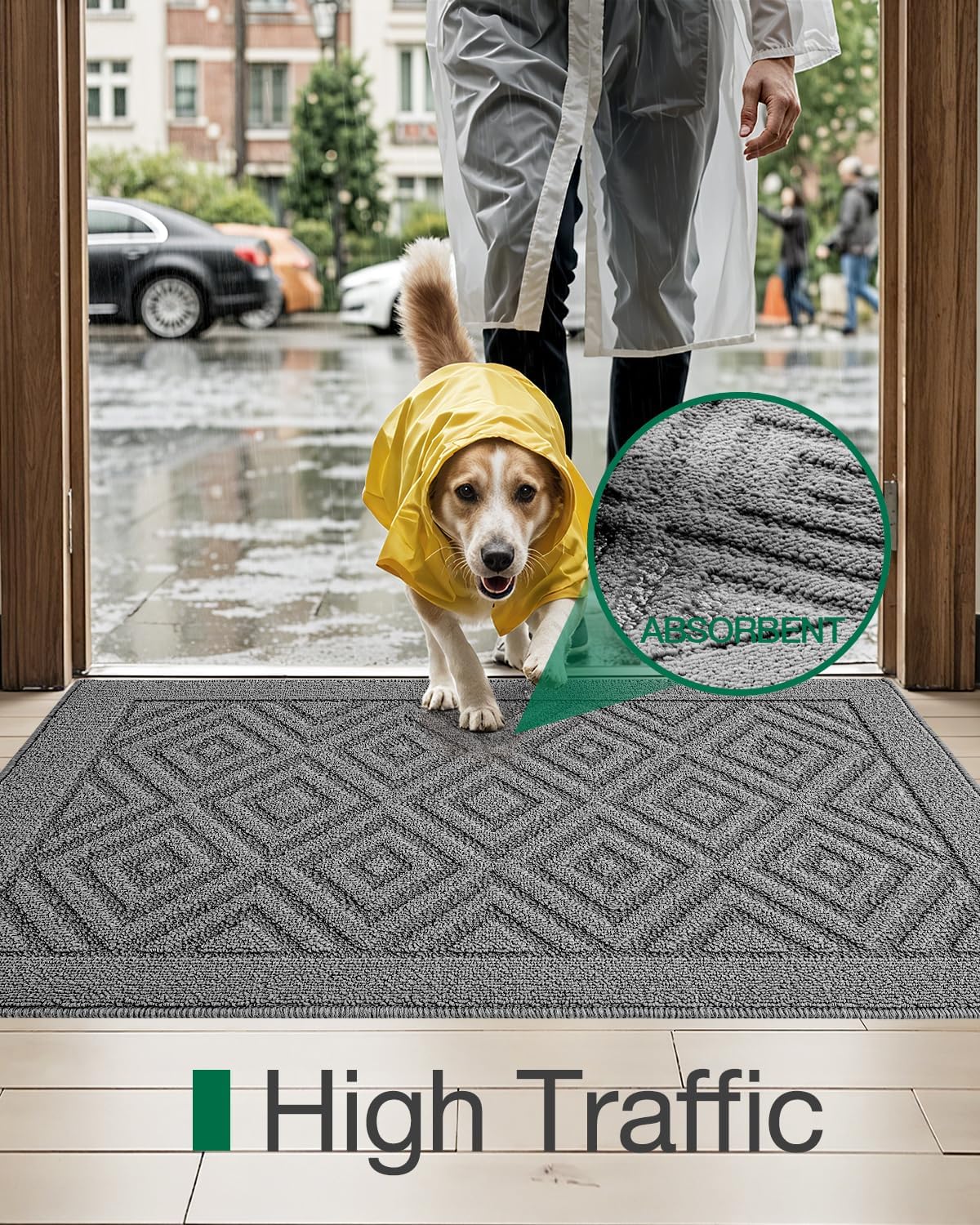 LUMI Washable Indoor Entrance Doormat 36x60, Absorbent Quick-Dry Door Mat, Dirt Trapper Non-Slip Low Profile Entryway Mats for High Traffic, Grey