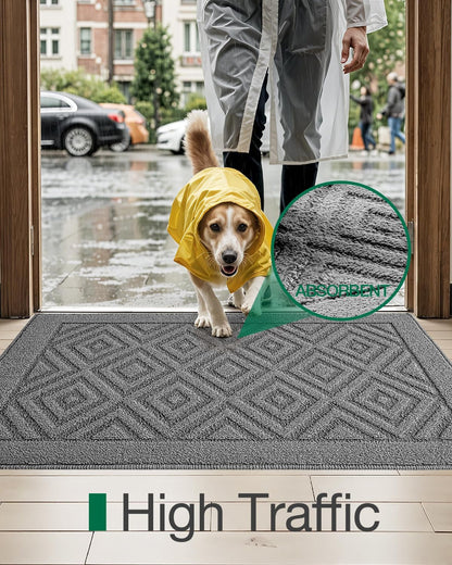 LUMI Washable Indoor Entrance Doormat 36x60, Absorbent Quick-Dry Door Mat, Dirt Trapper Non-Slip Low Profile Entryway Mats for High Traffic, Grey