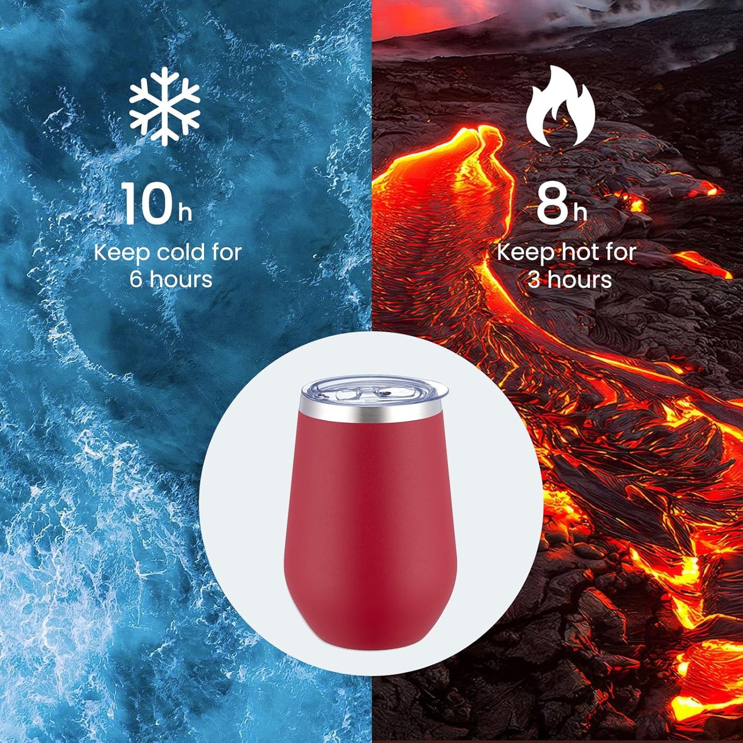 MEWAY Stemless 12oz Insulated Wine Tumbler with Lid and Straw - Double Wall Stainless Steel Thermal Cups for Hot and Cold Drinks, Bridal Shower Prizes for winners(Red,Set of 4)